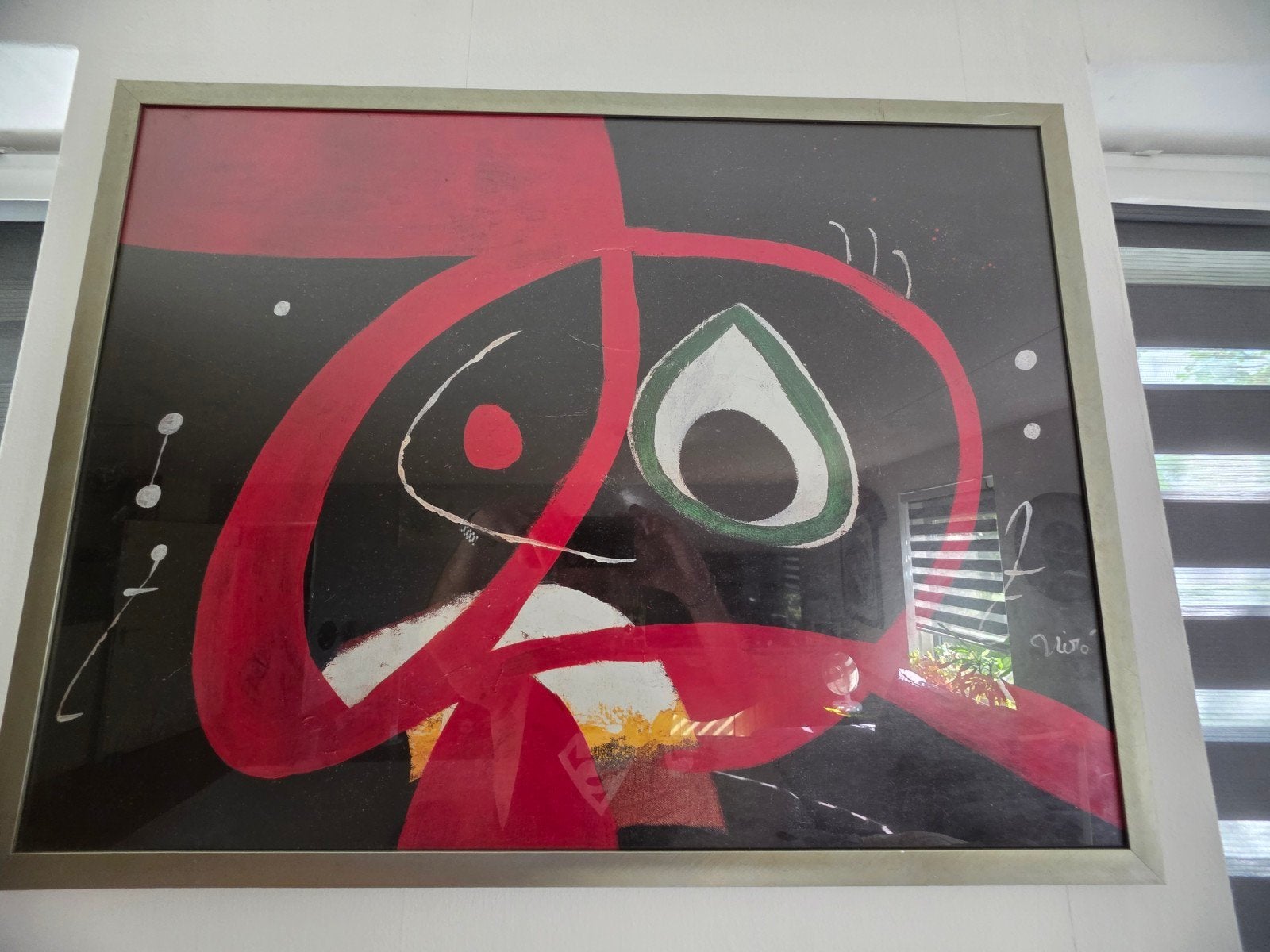 Abstract Kunstwerk Miro in Rode en Zwarte Tinten, Ophalen of Verzenden