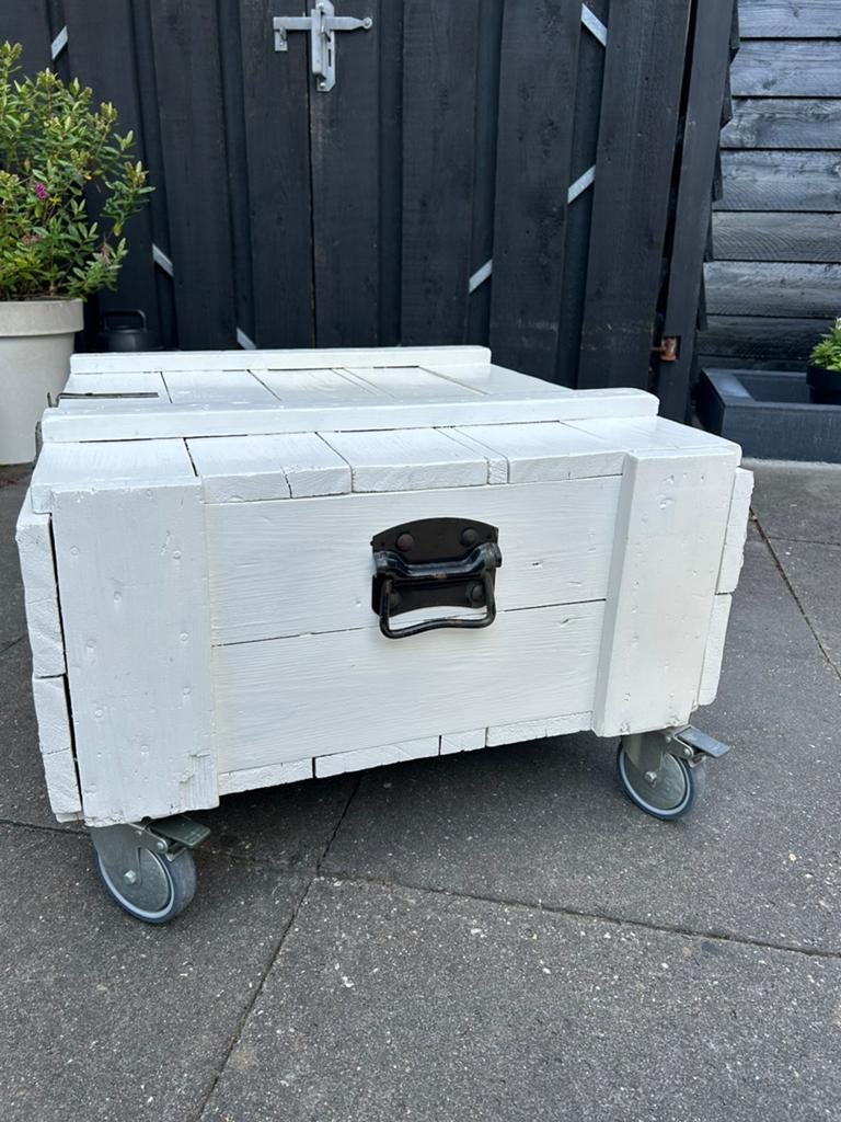 Legerkist wit op wielen, Huis en Inrichting, Woonaccessoires | Kisten, Ophalen, Gebruikt, 50 tot 100 cm, Minder dan 50 cm
