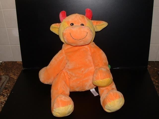 EVORA KRUIDVAT KOE GROOT VELOURS ORANJE/GEEL 45 CM, Oranje, Overige merken, Overige karakters, Nieuw