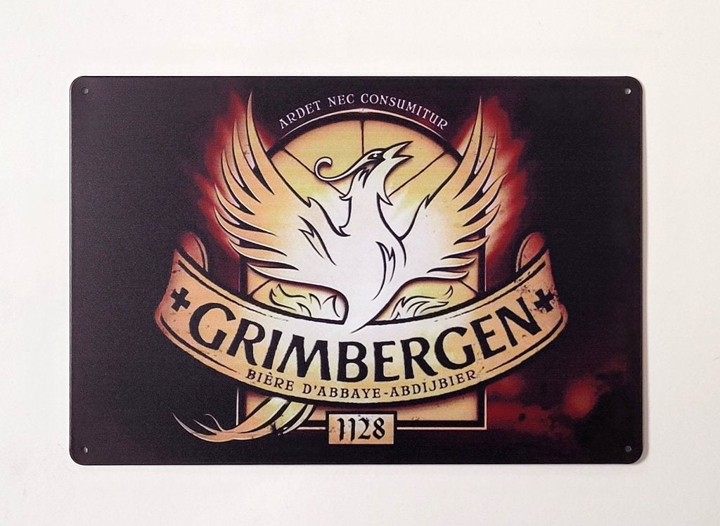 Grimbergen bier logo reclamebord van metaal wandbord deco, Ophalen of Verzenden, Nieuw, Reclamebord, Plaat of Schild, Overige merken