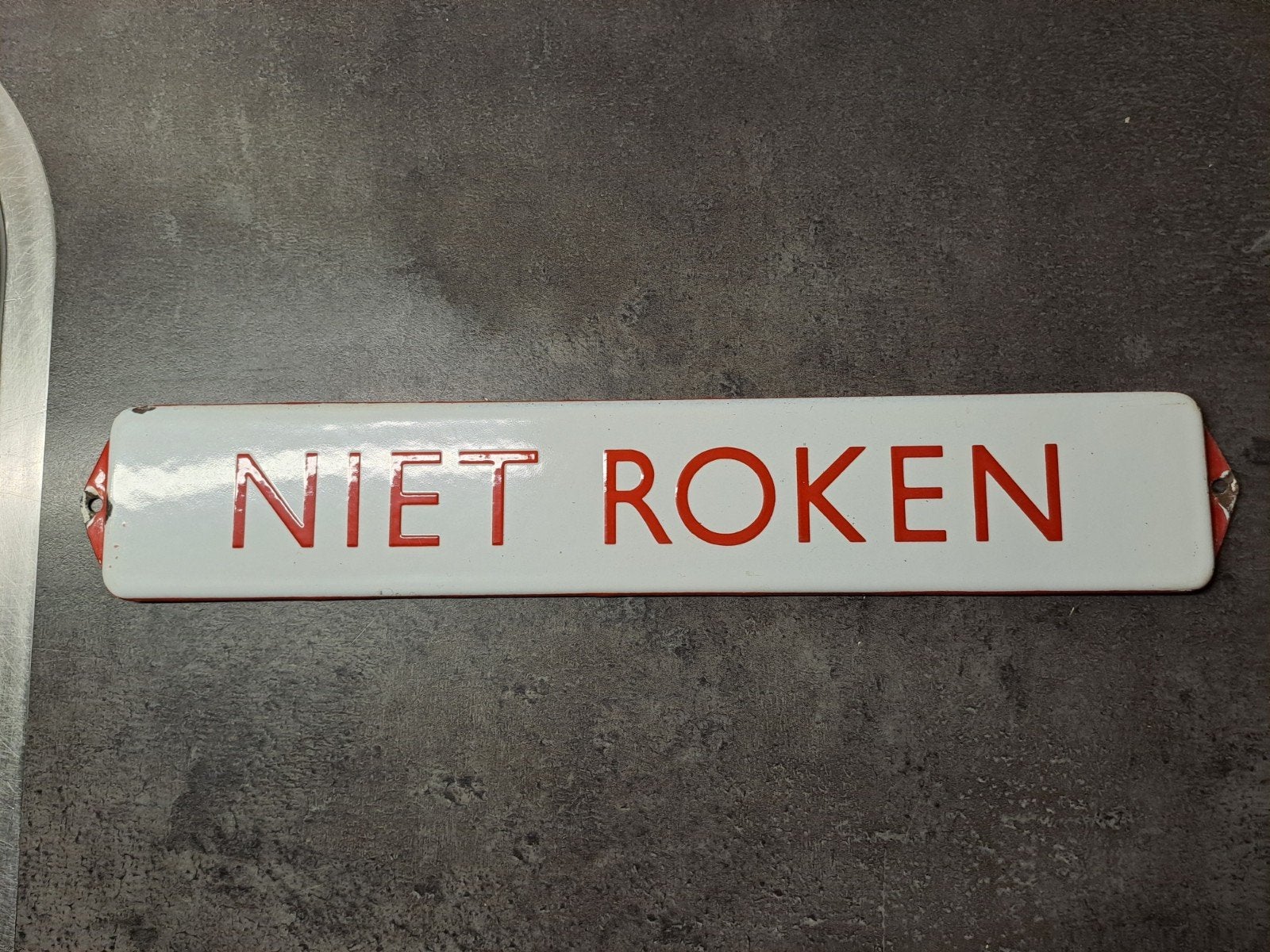 Mooi oud emaille deurpostje, Verzenden, Gebruikt, Reclamebord