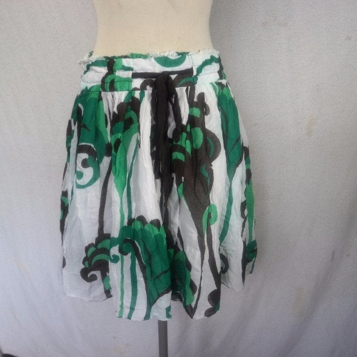 Mooie groen-witte zomer rok. Katoen & zijde. Mt L. Zara Basi, Kleding | Dames, Rokken, ., Wit, Maat 42/44 (L), Ophalen of Verzenden