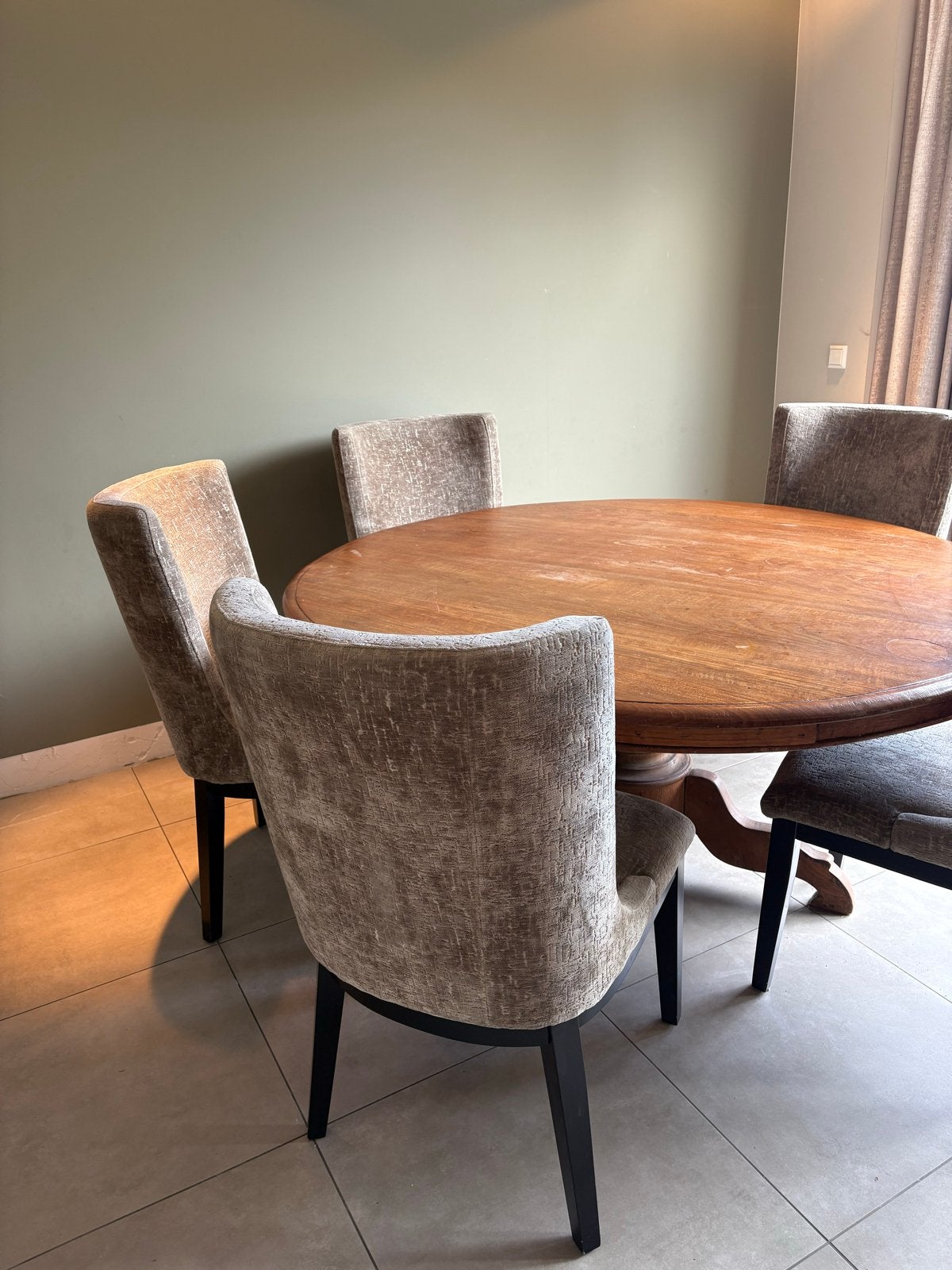 5 Rofra Home stoelen - taupe stof, Ophalen, Gebruikt, Overige kleuren, Stof