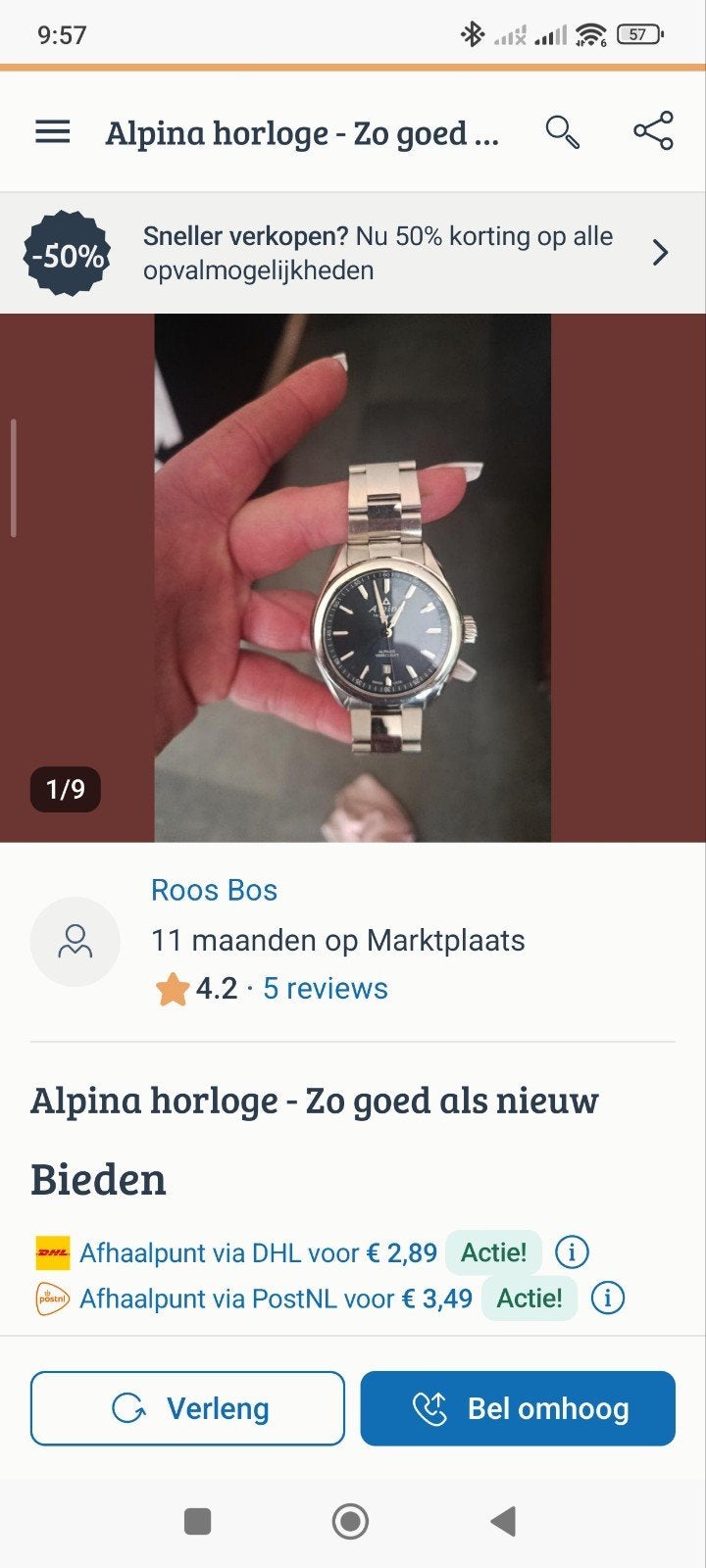 Alpina Horloge - Zo goed als nieuw, Overige merken, Staal, Staal, Polshorloge
