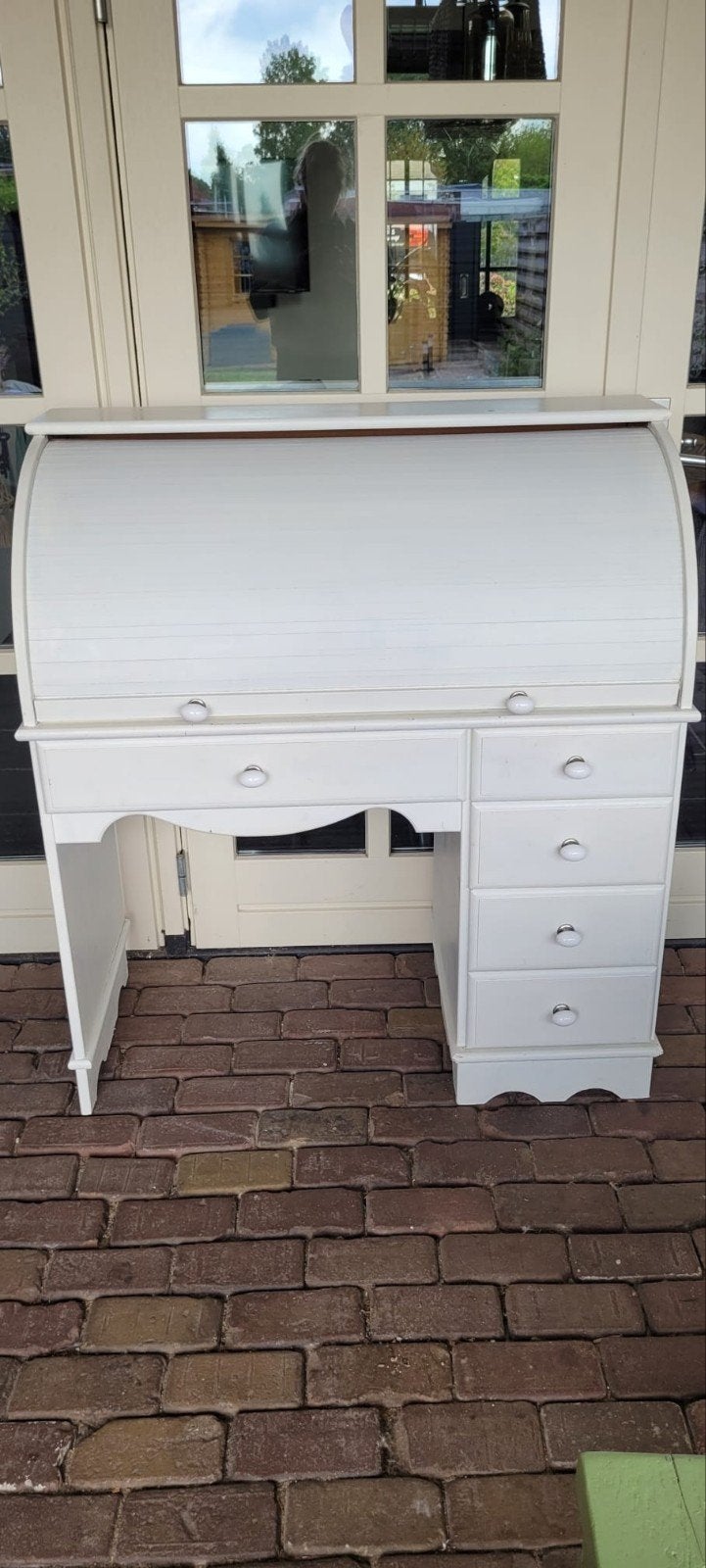 Snoezig wit rolluikbureau, Ophalen, 105 cm, Gebruikt, Hout