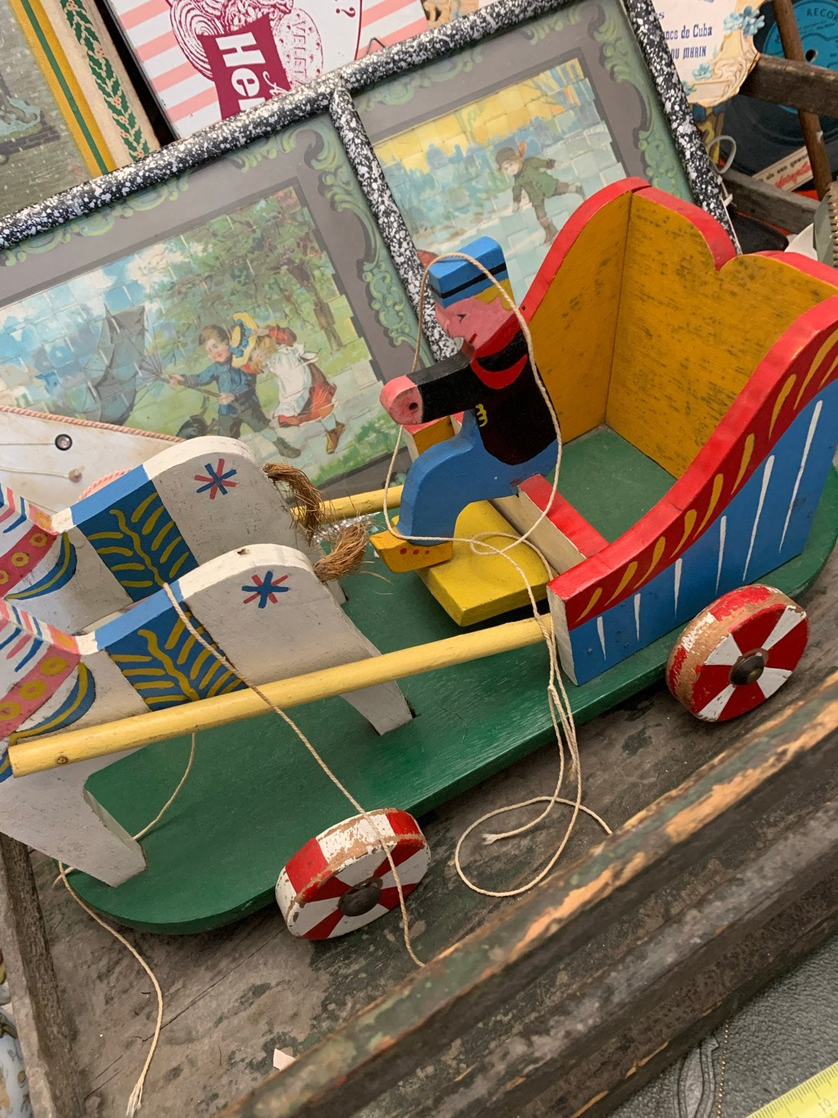 Houten paard en wagen - Volkskunst uit 1958, Antiek en Kunst, Ophalen of Verzenden