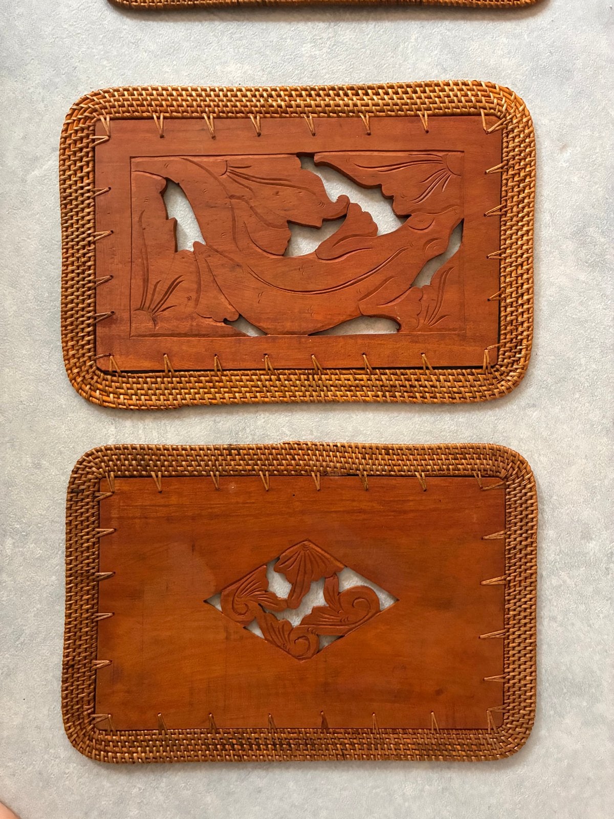 4 houten placemats met rotan rand, 36x24 cm, Huis en Inrichting, Hout, Ophalen of Verzenden, Bruin, Overige typen