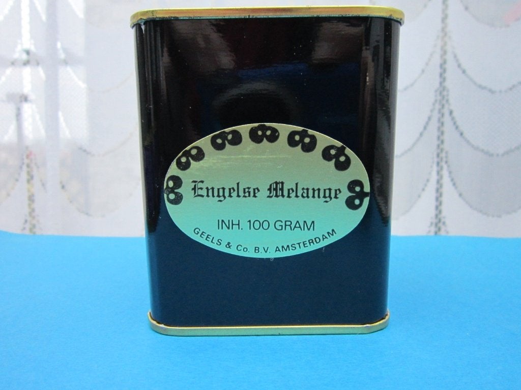 Theeblikje, zwart met goudkleur. GEELS en Co. B.V. Amsterdam, Verzamelen, Ophalen of Verzenden, Gebruikt, Thee, Overige merken