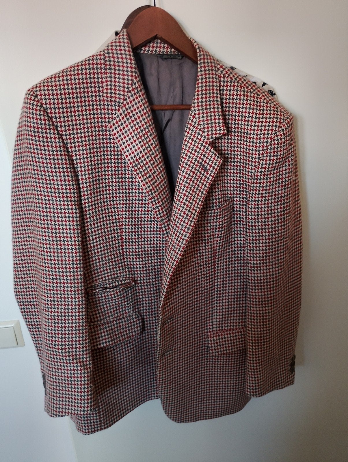 Yves Saint Laurent vintage wollen blazer rood/bruin ruit, Maat 52/54 (L), Ophalen of Verzenden, Gedragen, Meerkleurig