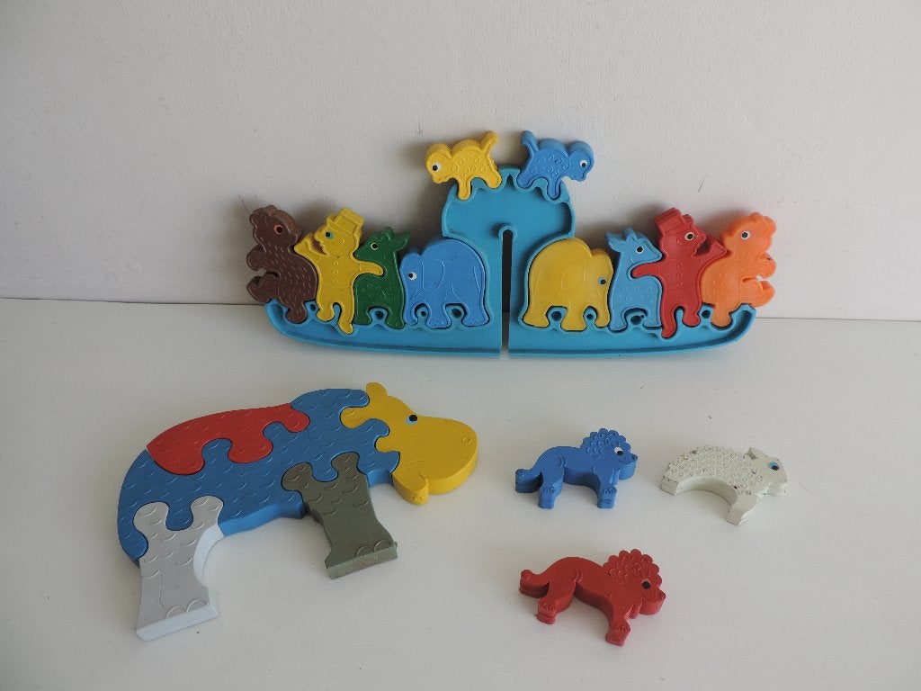 Vintage rubberen puzzels / dieren, Ophalen of Verzenden, Gebruikt