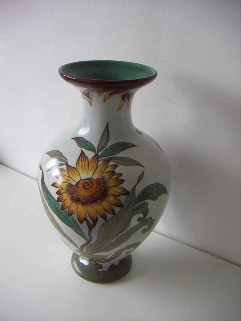 Zuid Holland Gouda plateel keramiek vaas jr.ca.1935. Floraal, Antiek en Kunst, Antiek | Vazen, Ophalen of Verzenden