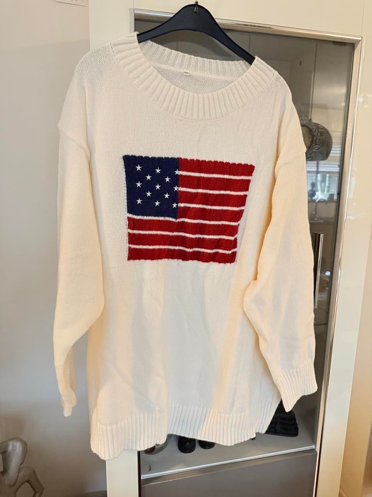 Witte trui met Amerikaanse vlag print, maat 5XL nieuw, Ophalen of Verzenden, Nieuw, Wit, Trui of Vest