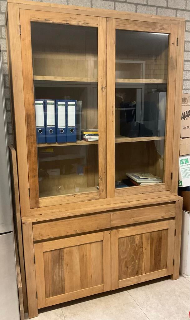 Unieke Handgemaakte Houten Kast met Glazen Deuren 140x230x47, Huis en Inrichting, Kasten | Overige, Ophalen of Verzenden, Nieuw