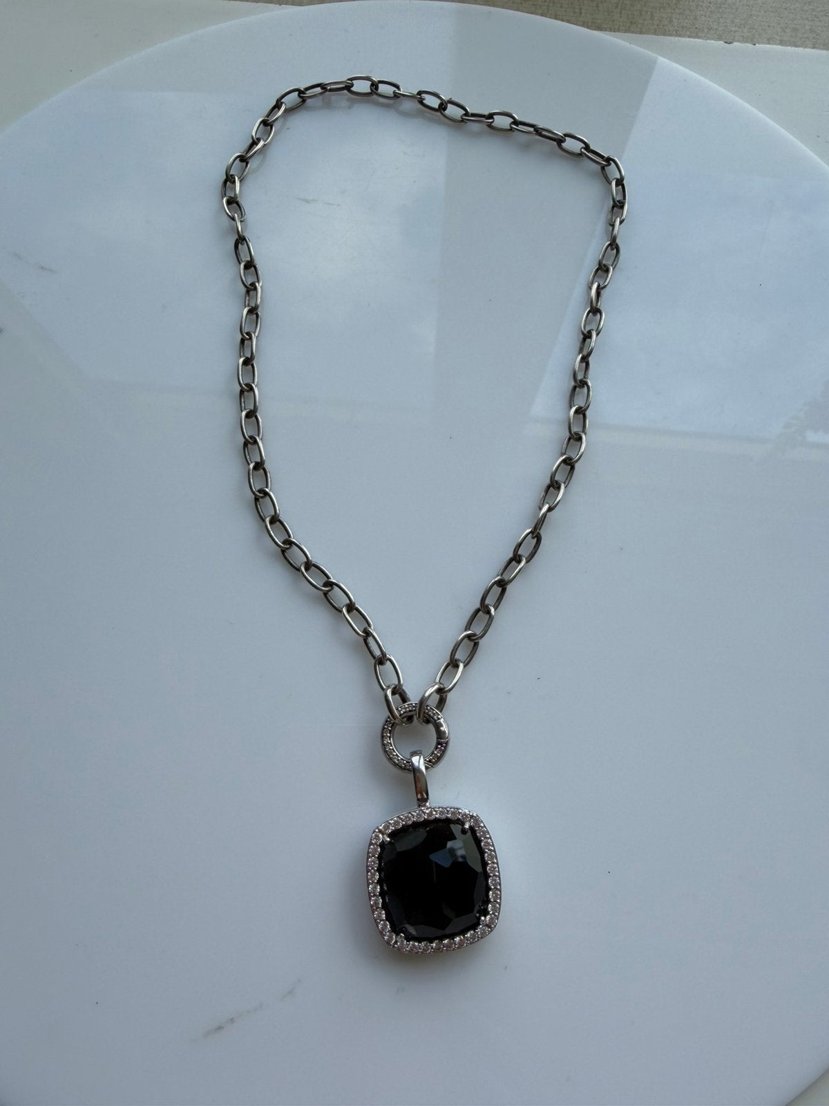 Ti Sento ketting met zwarte hanger, Verzenden, Zo goed als nieuw, Zwart, Zilver
