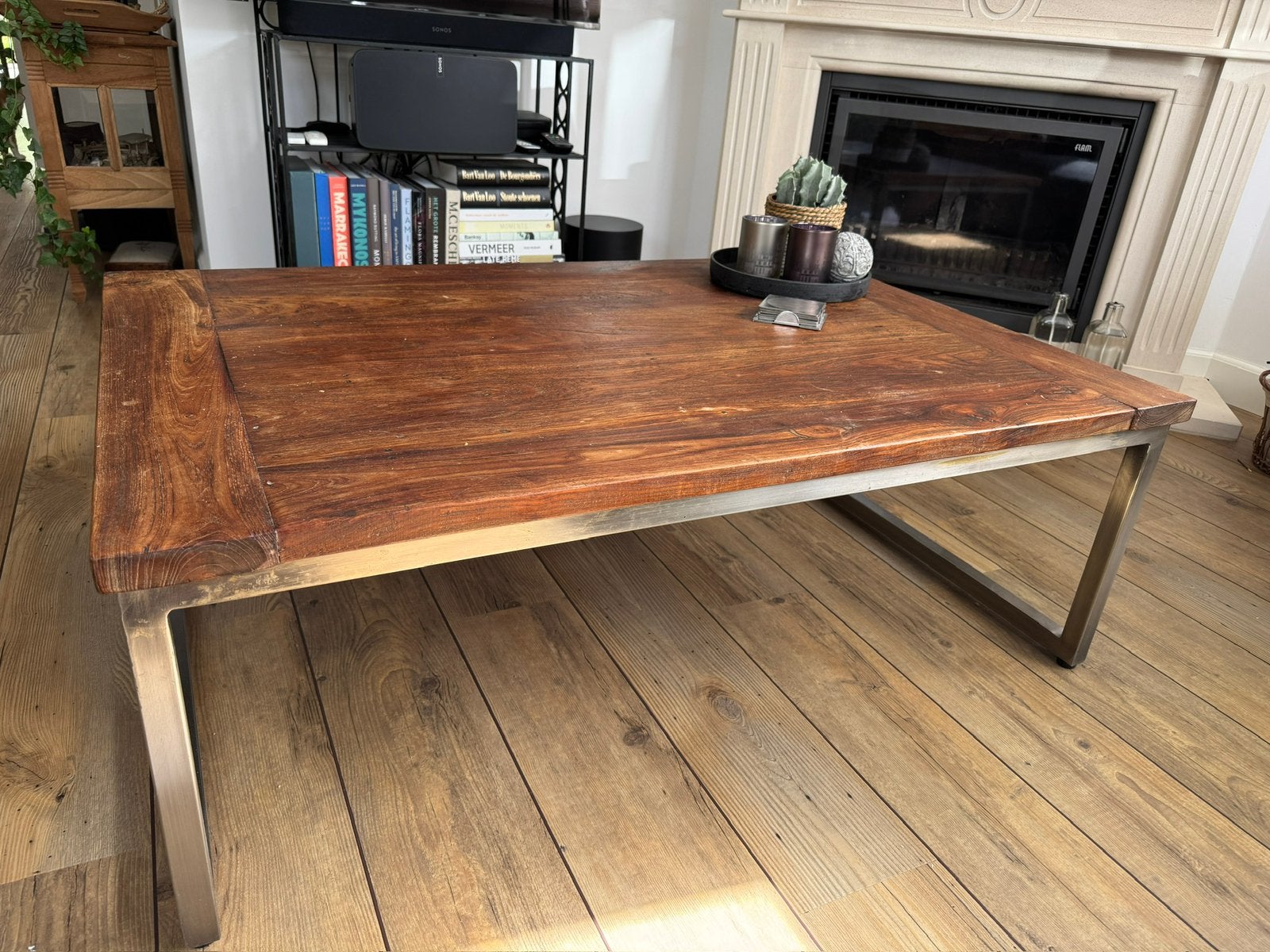 Mooie houten salontafel, Ophalen, 100 tot 150 cm, 50 tot 100 cm, Zo goed als nieuw