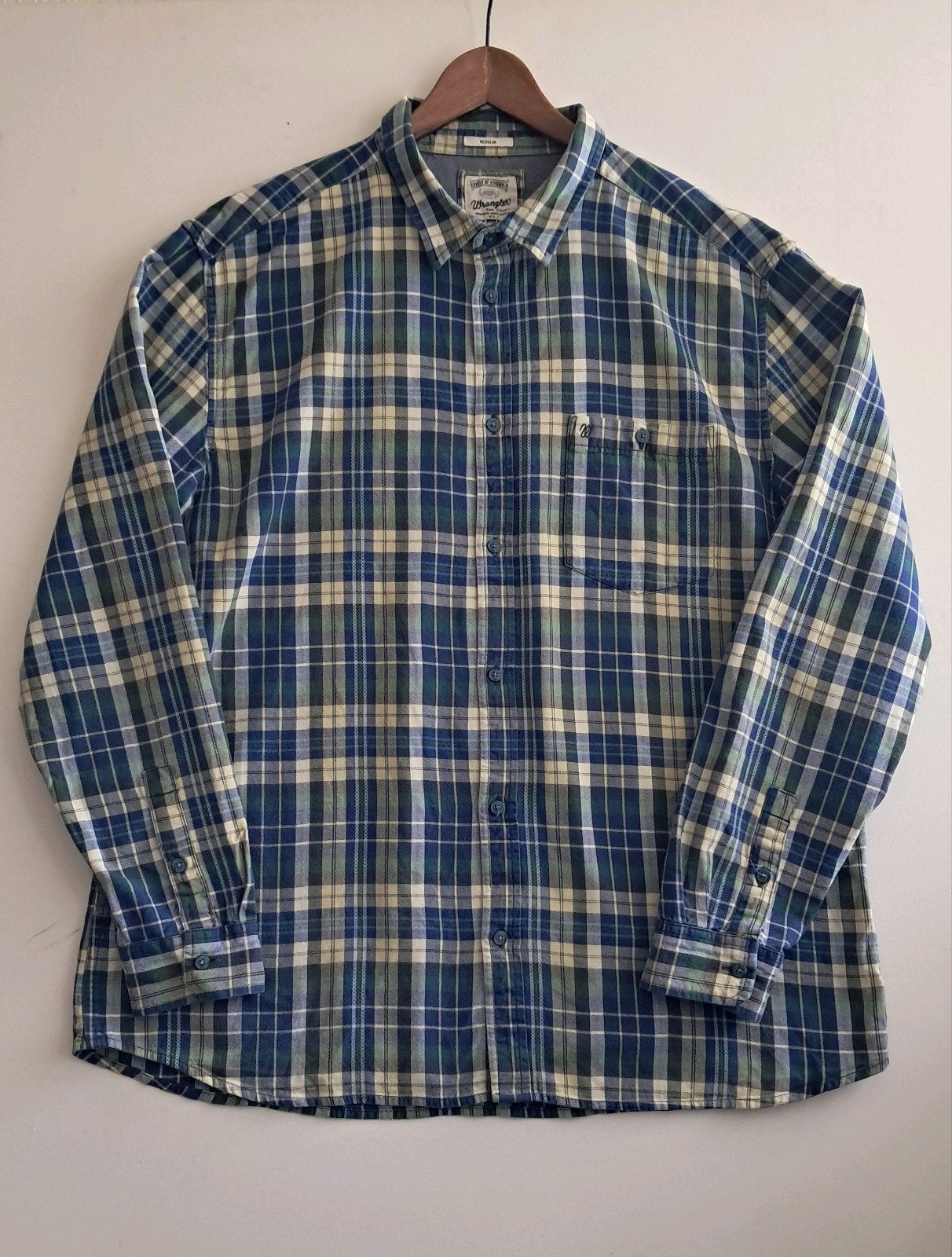 Wrangler regular fit overhemd maat xxxl katoen blauw plaid, Blauw, Wrangler, Ophalen of Verzenden, Zo goed als nieuw
