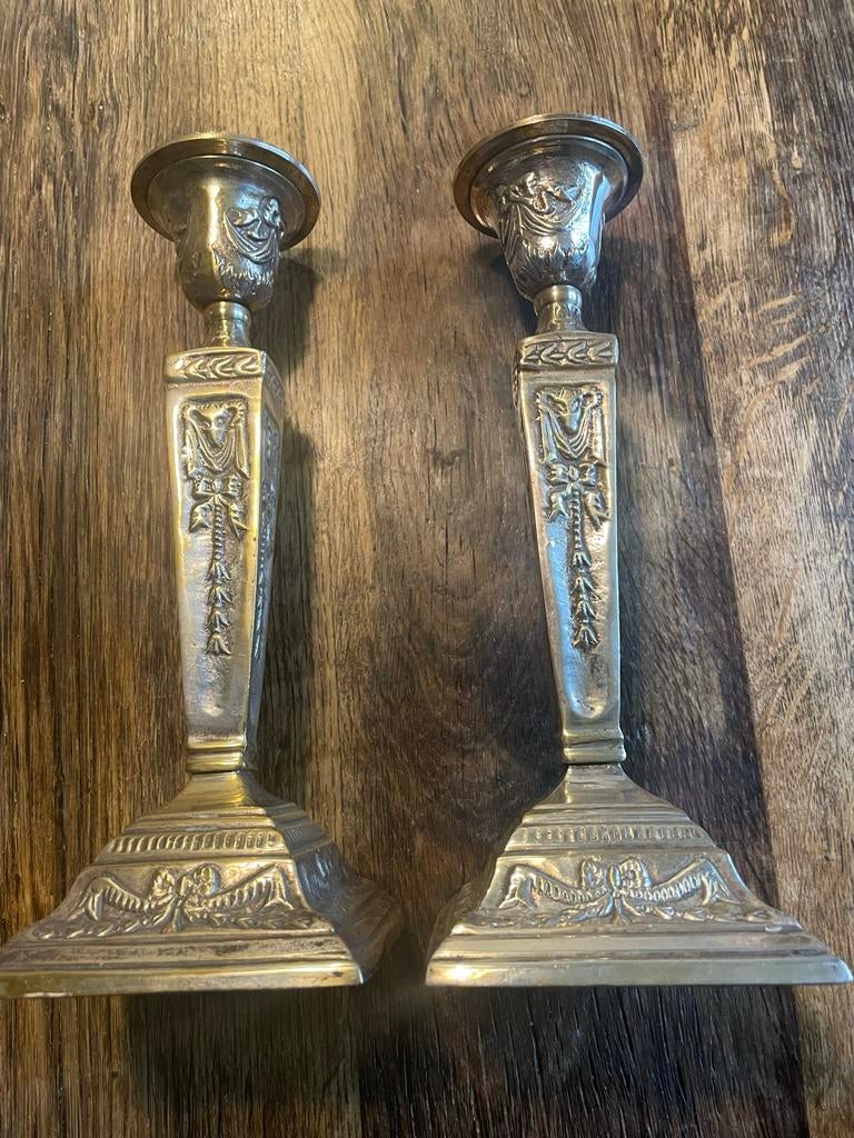 Victoriaanse verzilverde kandelaars Lodewijk XVI, Ophalen, Zilver