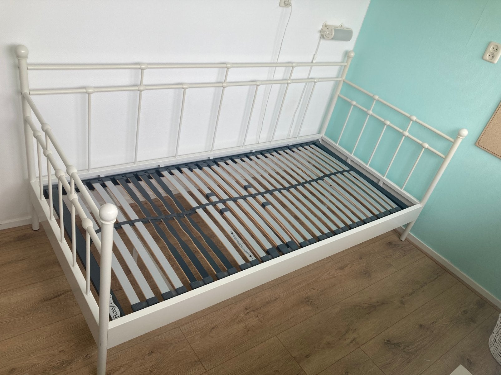 Ikea metalen bed bank met bodem, Ophalen, 90 cm, Wit, Tweepersoons