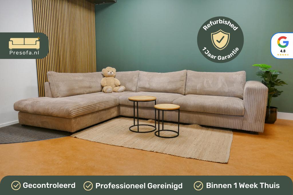 Hoekbank Ribstof Beige/Bruin [Refurbished], -, Lounge, -, Hoekbank