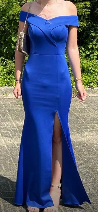Elegante kobaltblauwe galajurk met split, Blauw, Ophalen of Verzenden, Zo goed als nieuw, Maat 36 (S)
