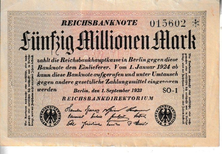WEIMARREPUBLIEK-REICHSBANKNOTE-01-09-191223-50.000.000. MARK, Ophalen of Verzenden, Duitsland, Los biljet
