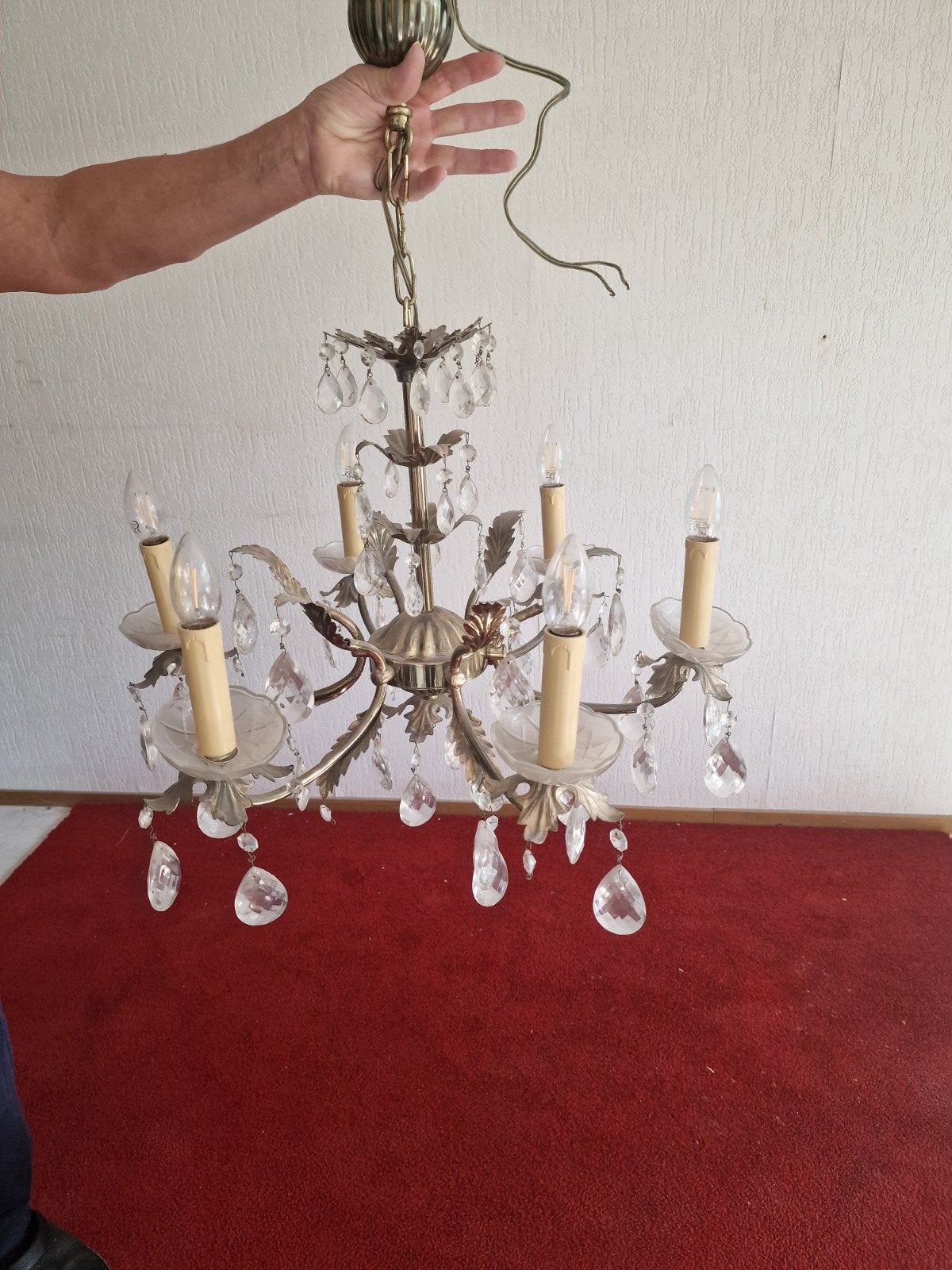 2x Vintage Kroonluchter met Kristallen, Ophalen, Gebruikt, Klassiek, Vintage, Barok, E14 (klein)