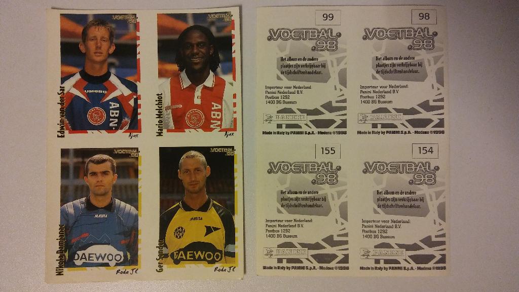 Voetbal 98 1998 Panini Nederland voetbal kaartjes plaatjes, Verzenden, Zo goed als nieuw, Overige binnenlandse clubs, Poster, Plaatje of Sticker