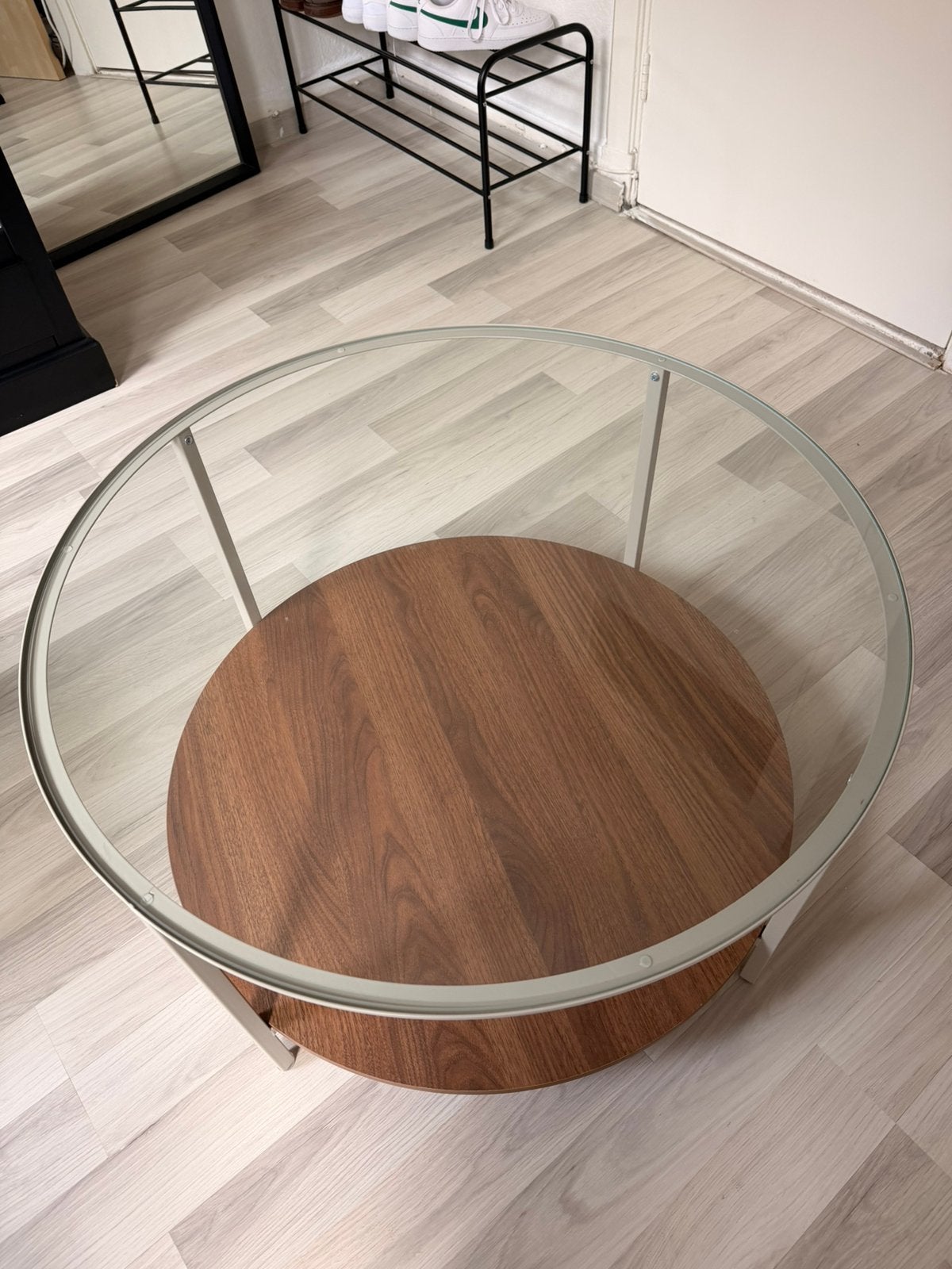 IKEA VITTSJÖ salontafel – Lichtbeige/glas – 75 cm, Huis en Inrichting, Ophalen, 100 tot 150 cm, 50 tot 100 cm, Glas