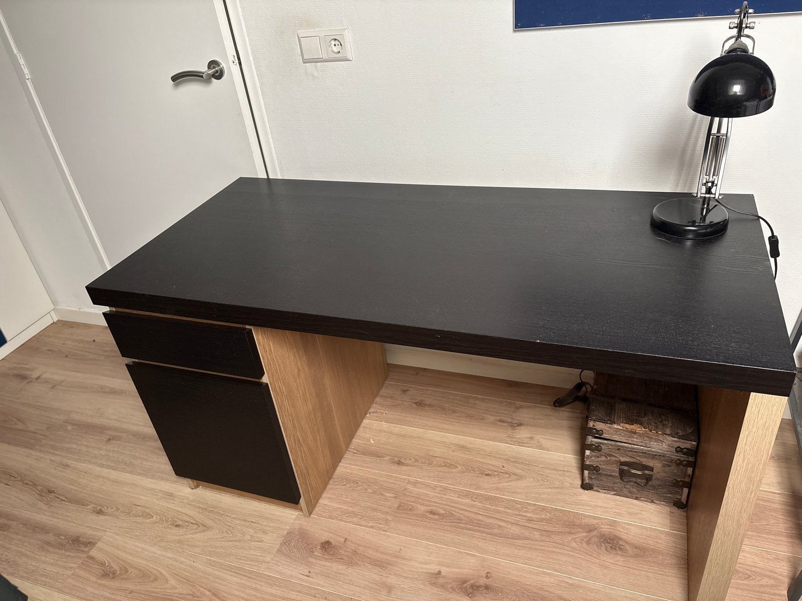 Ikea bureau met lades - Zwart/Hout, Ophalen, Zwart, Gebruikt, Computerbureau