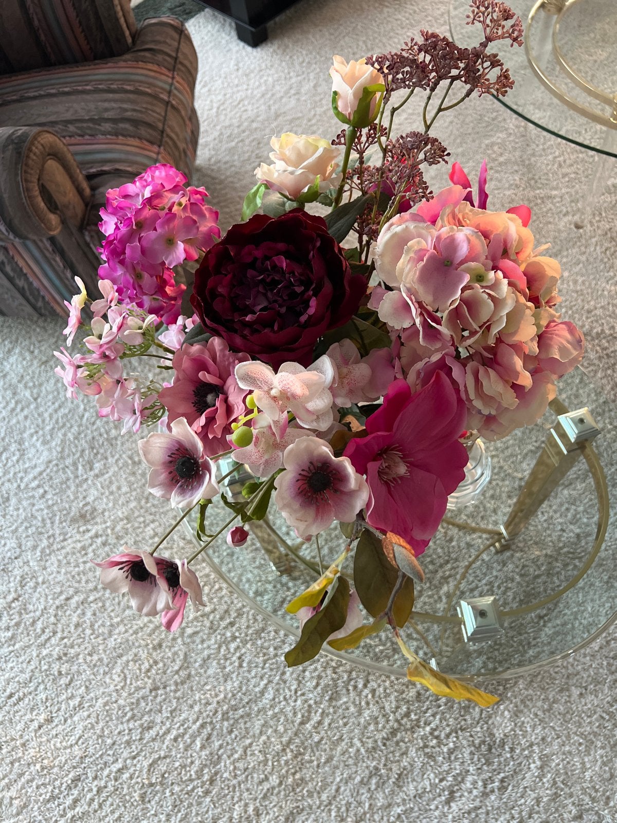 Prachtig kunstbloemen boeket in roze en paarse tinten, Ophalen, Meerkleurig, Zo goed als nieuw, Modern