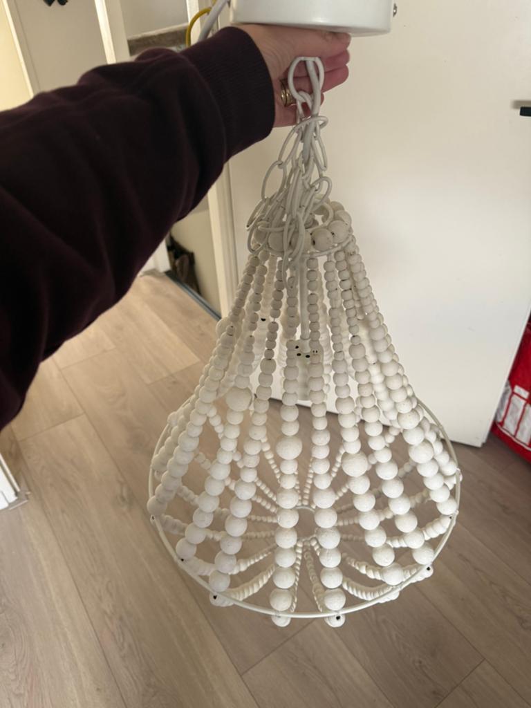Witte kralen hanglamp, Ophalen, Zo goed als nieuw, Minder dan 50 cm