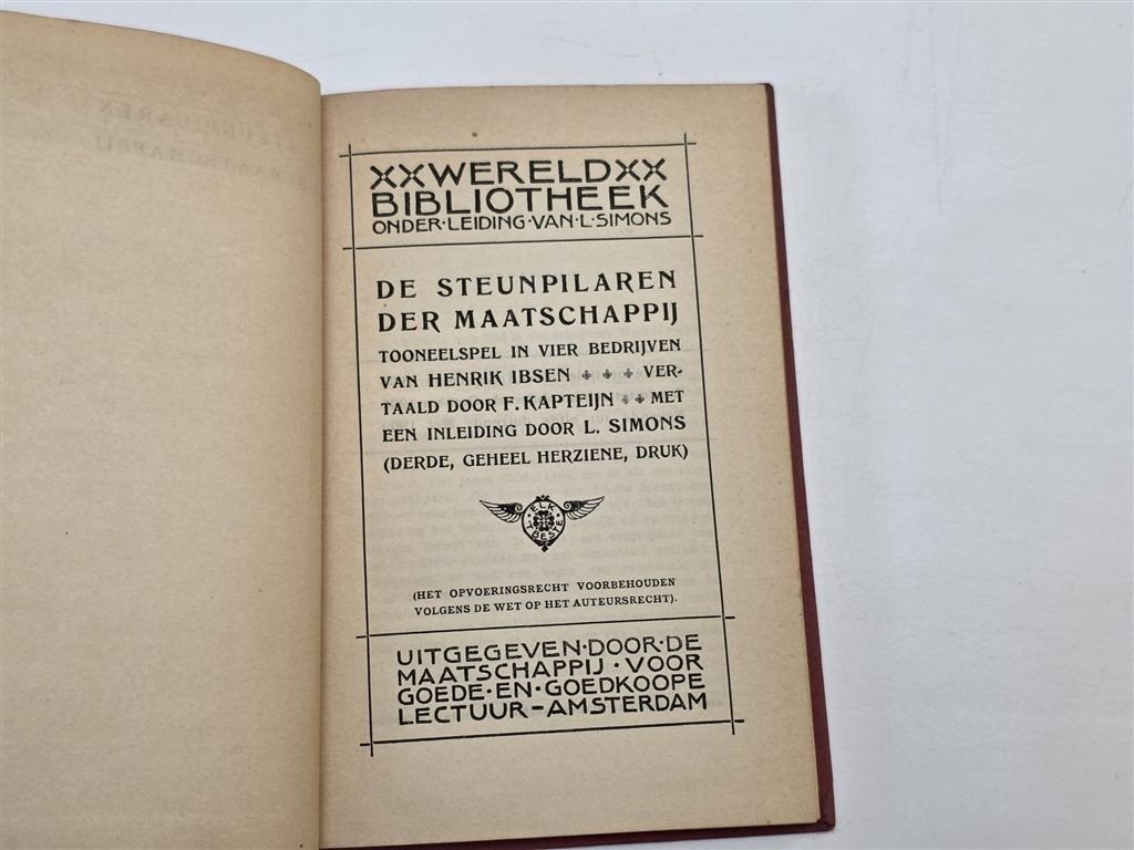 De Steunpilaren der Maatschappij — Ibsen Toneelspel 1909, Ophalen of Verzenden, Gelezen