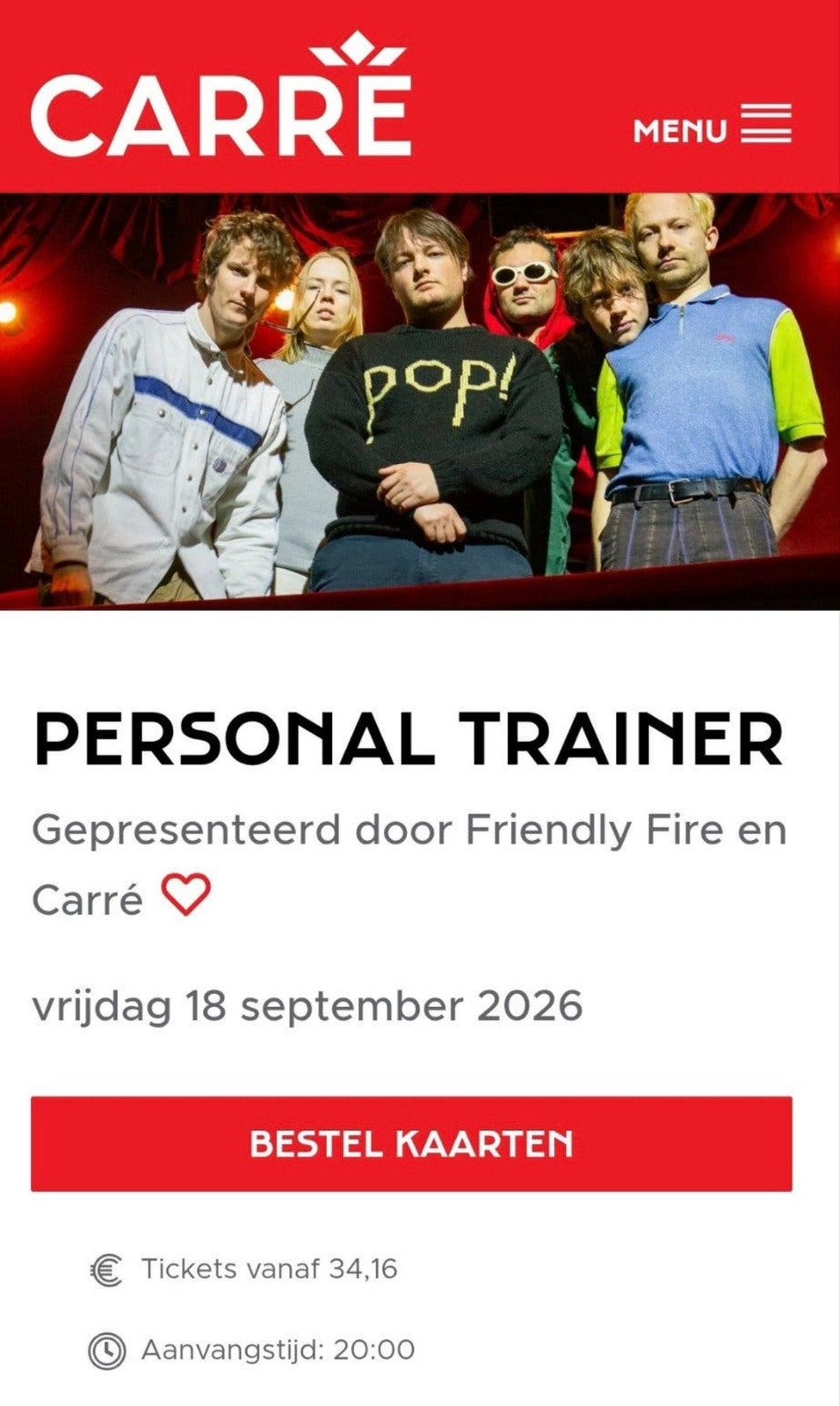 Personal Trainer The Band 5 tickets 18 september Carré, Tickets en Kaartjes, Drie personen of meer, September