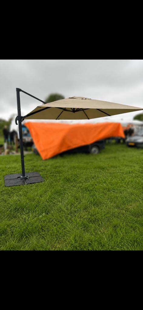 Zweefparasol type Roma 3x3 taupe, Tuin en Terras, Parasols, Ophalen, Zweefparasol