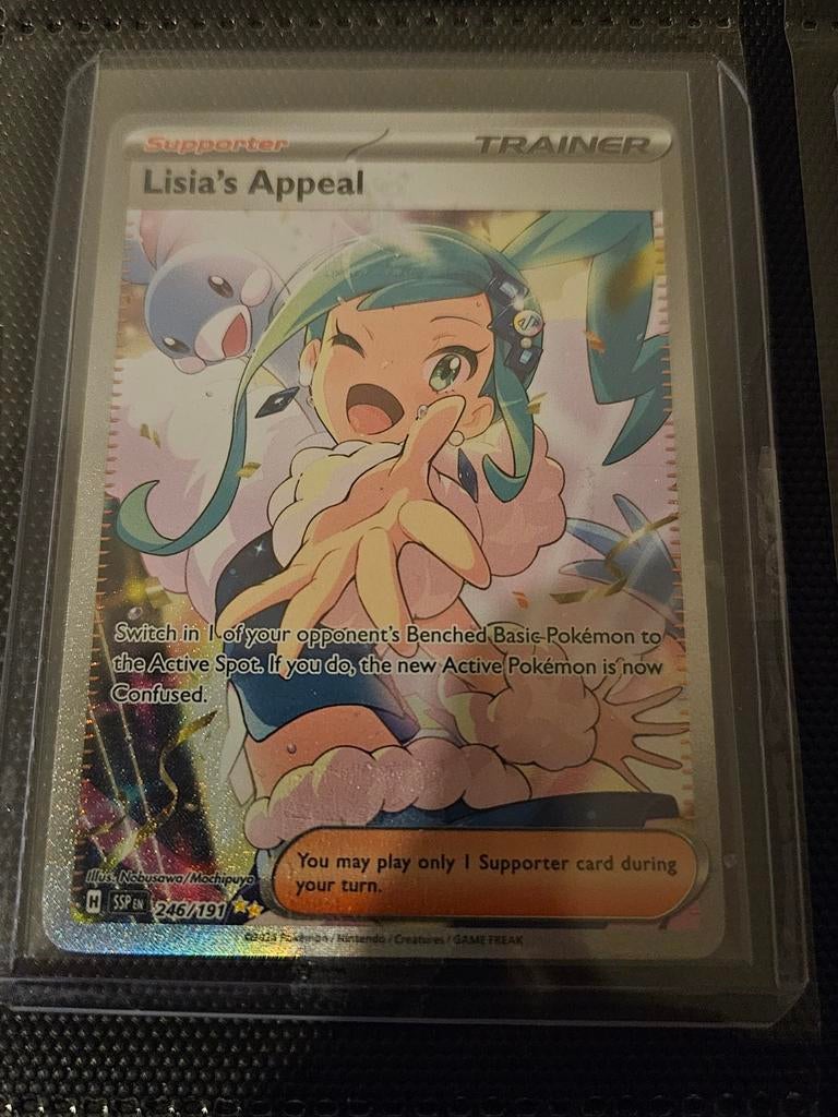 Pokemon Lisia's Appeal 246/191 Surging Sparks, Ophalen of Verzenden, Zo goed als nieuw, Losse kaart, Foil