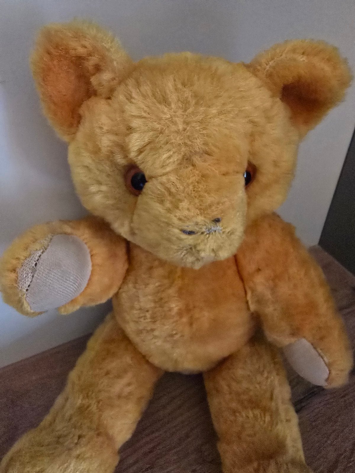 Vintage knuffelbeer - Oranje/bruin jaren 70, Oranje, Gebruikt, Beer, Ophalen of Verzenden