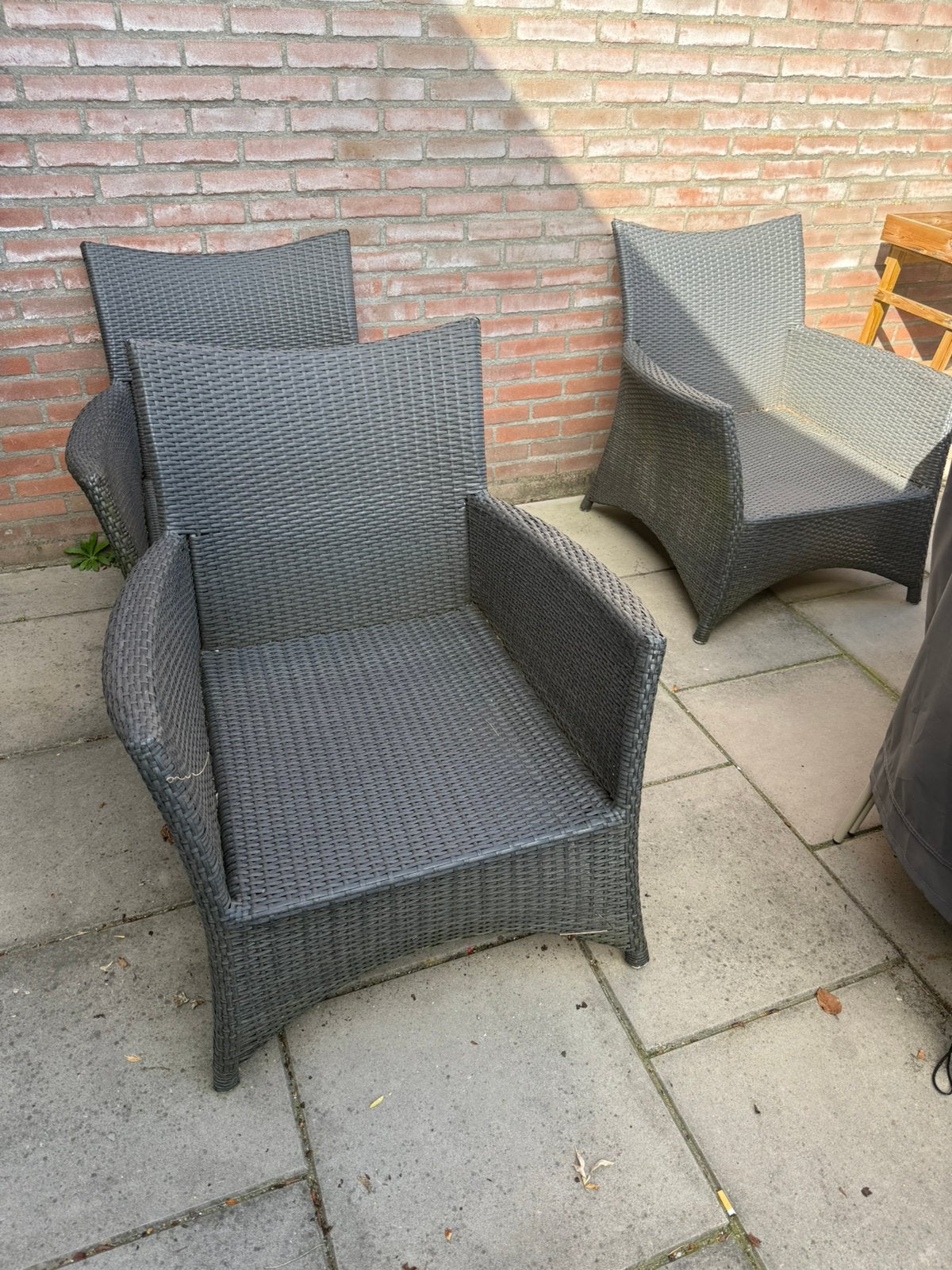 Gratis loungeset tuin antraciet  gevlochten kunststof, Ophalen, 4 zitplaatsen, Kunststof, Gebruikt