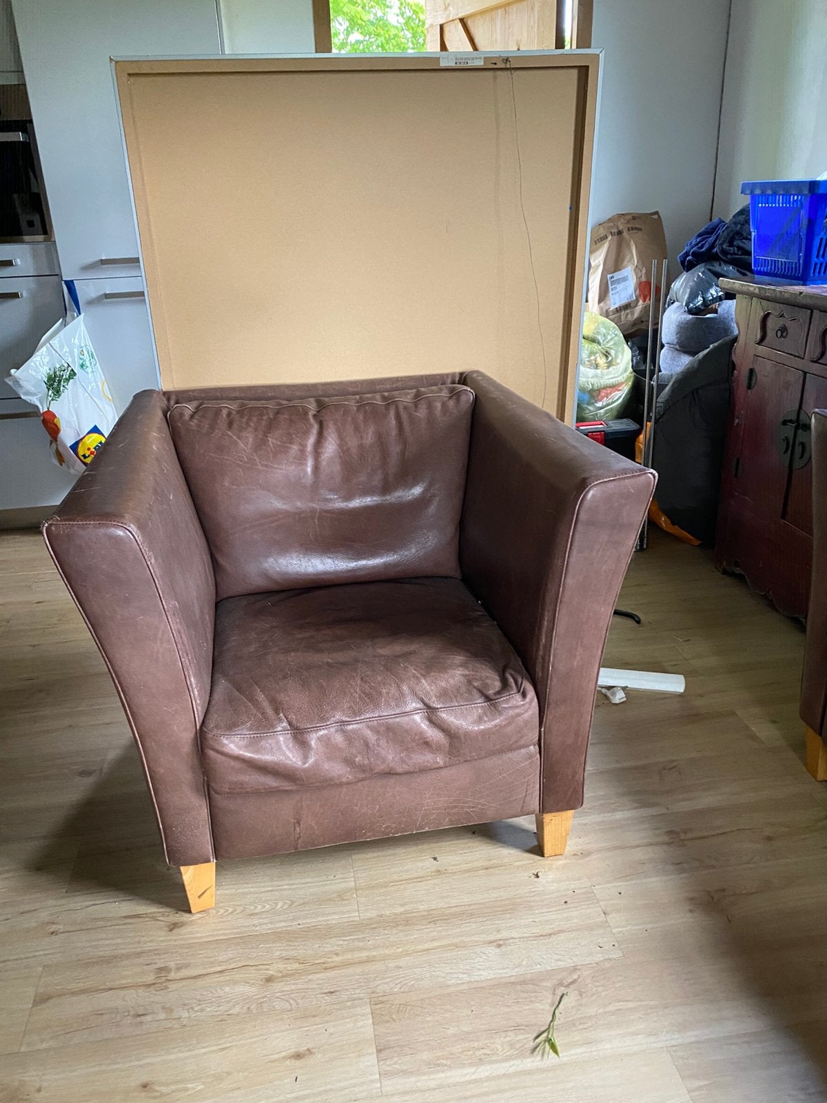 Leren stoelen leren bank, Huis en Inrichting, Fauteuils, Ophalen, Gebruikt, 75 tot 100 cm, Modern