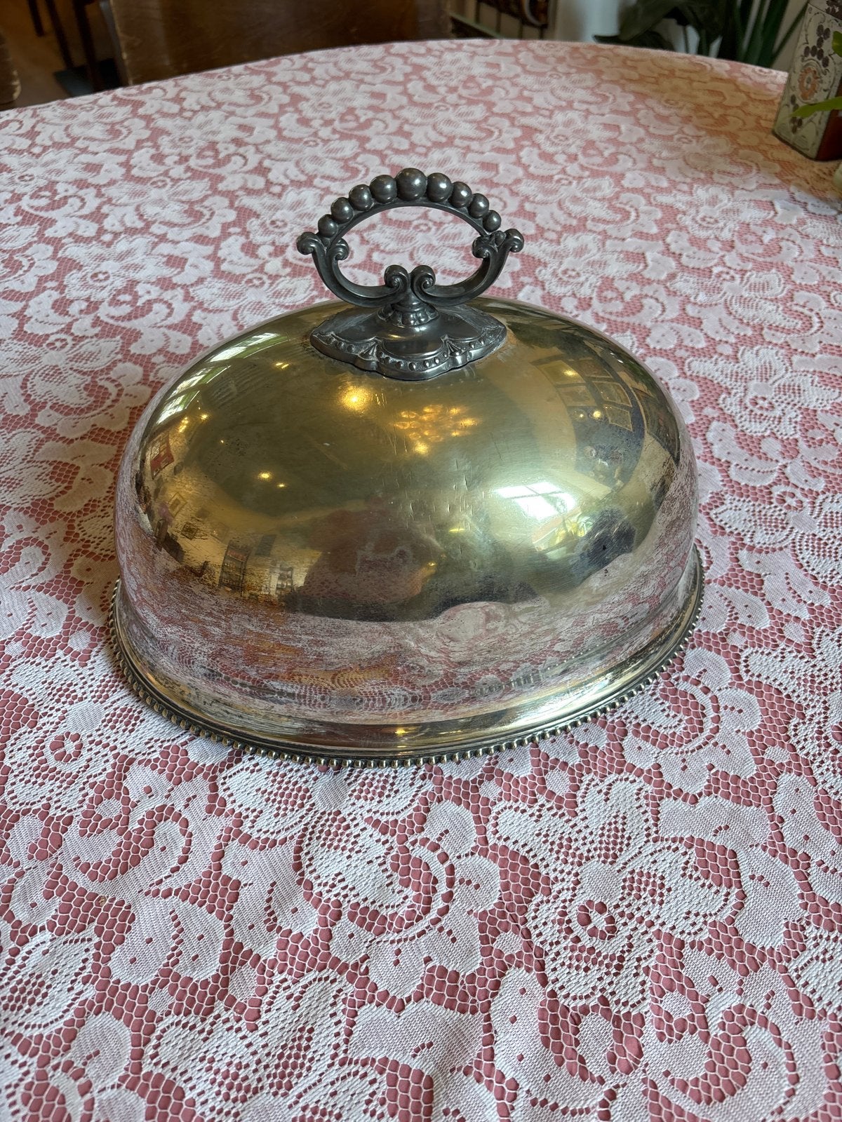 Antieke verzilverde cloche met handvat, Ophalen of Verzenden, Zilver