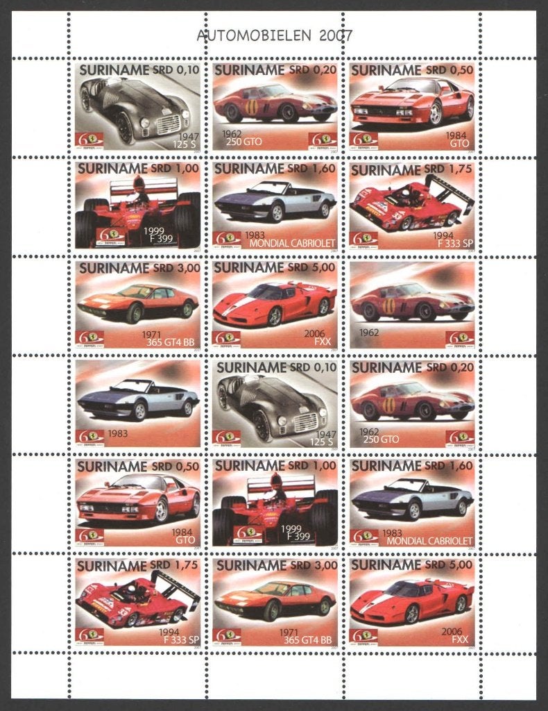 Suriname V1473/80 postfris Ferrari's 2007, Postzegels en Munten, Ophalen of Verzenden, Postfris
