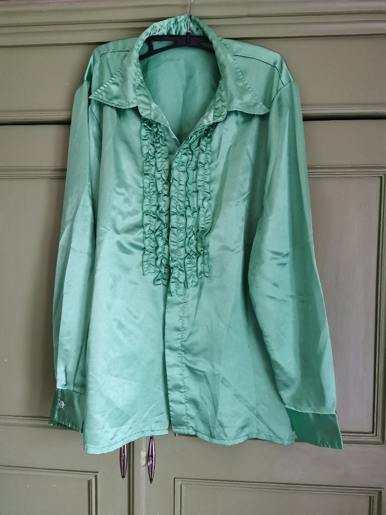 Disco Blouse met ruches. Heren Carnavalsoutfit. Maat: L, Ophalen of Verzenden, Zo goed als nieuw, Bovenkleding