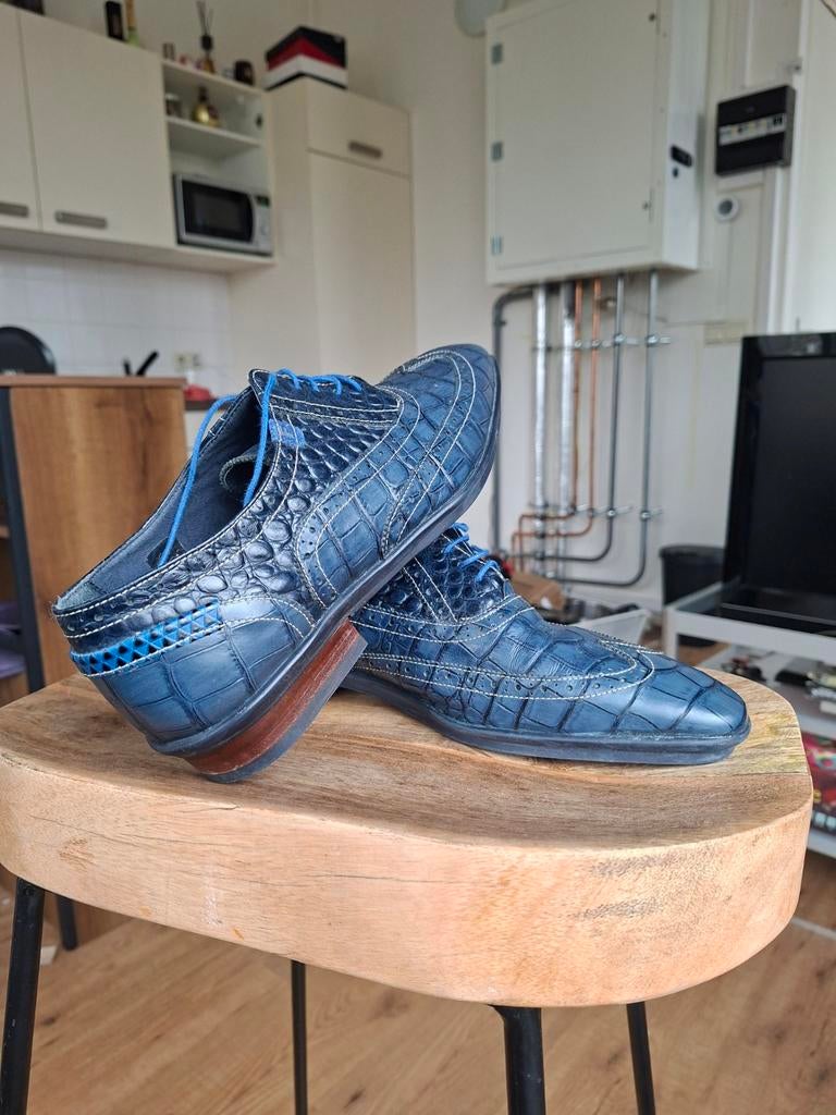 Floris van Bommel D.Blue Croco - Unieke Nette Schoenen - 42, Blauw, Floris van Bommel, Ophalen of Verzenden, Zo goed als nieuw