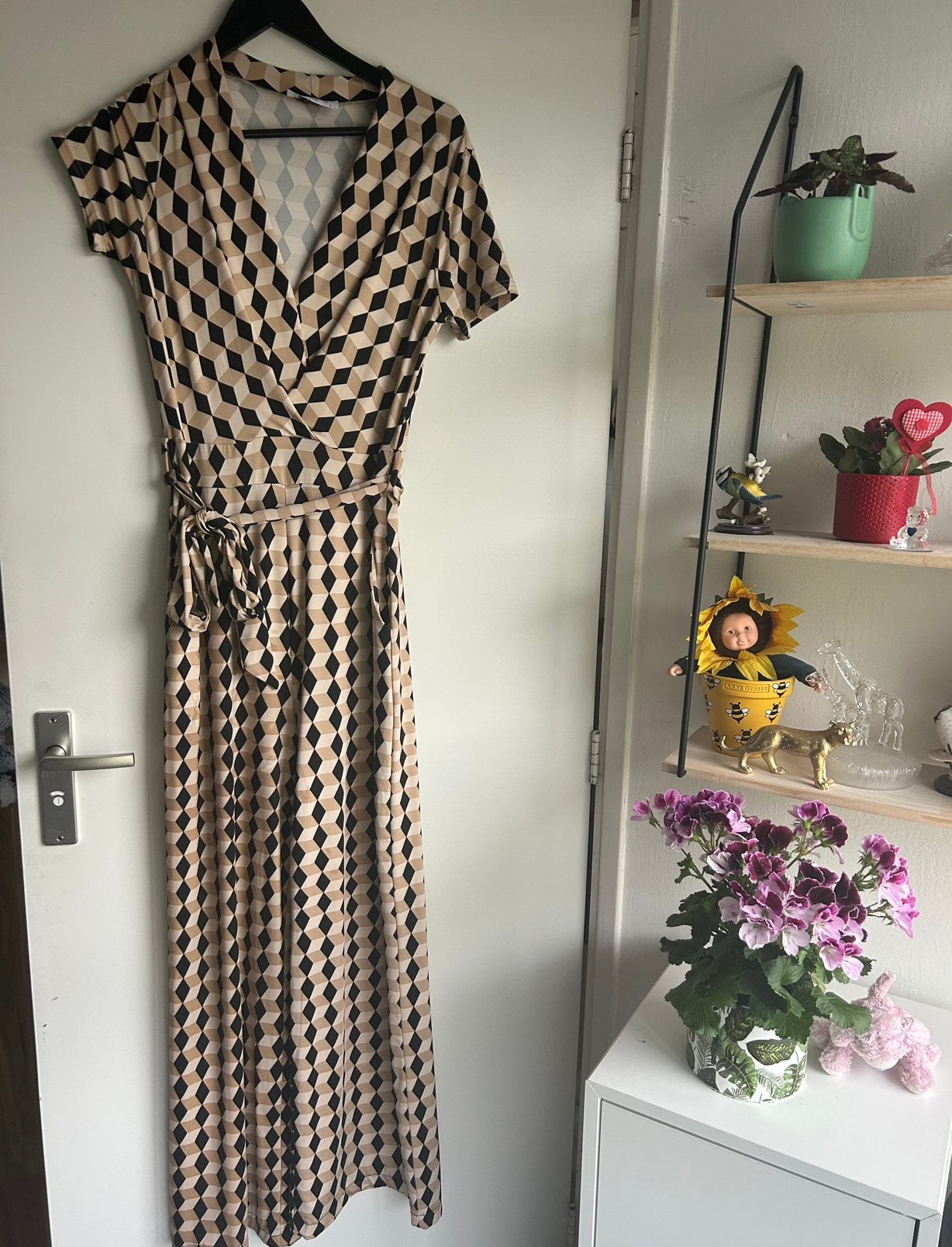 By Swan jumpsuit beige ruit, maat L, Ophalen of Verzenden, Nieuw, Maat 42/44 (L), Beige