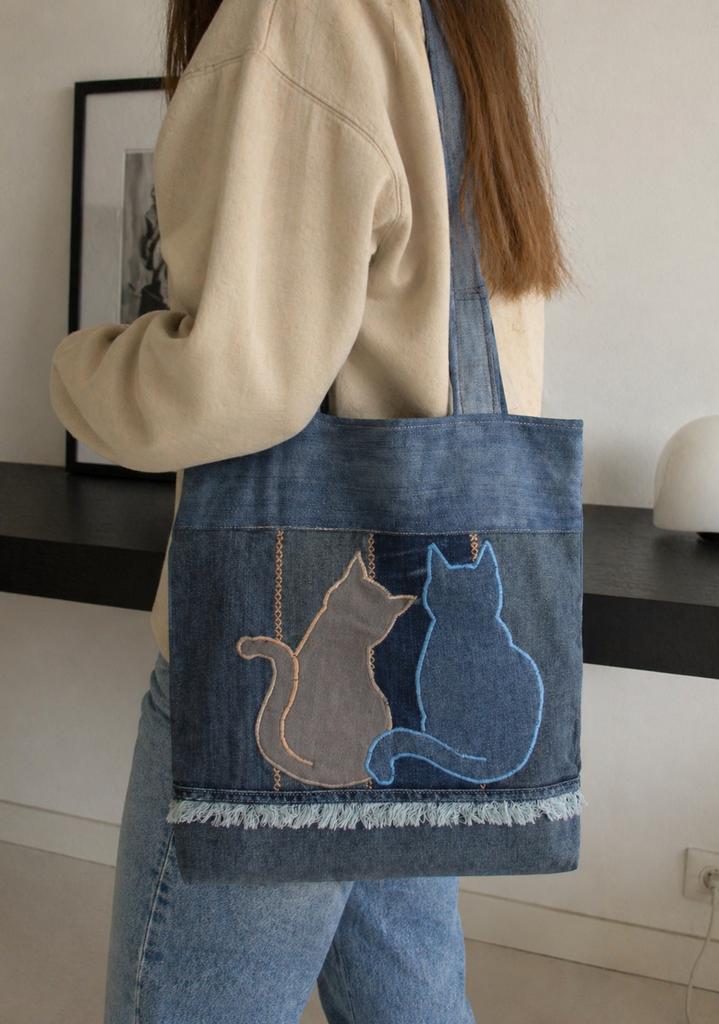 Denim tas thema katten, Ophalen of Verzenden, Zo goed als nieuw, Blauw