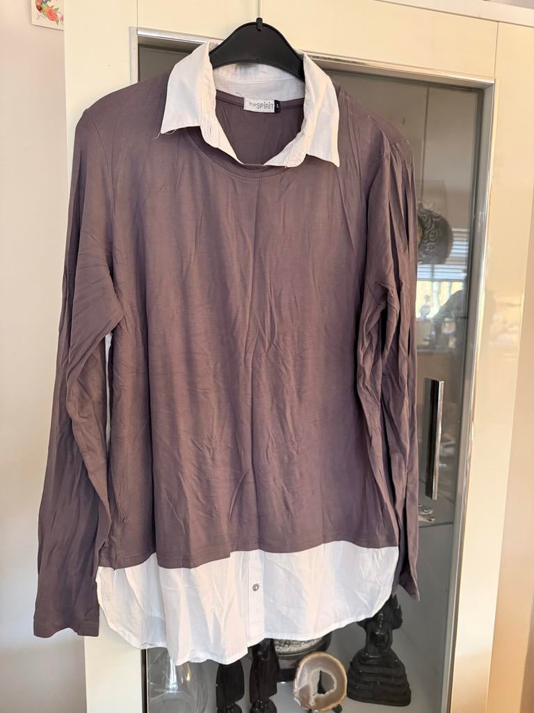 True Spirit shirt met lange mouwen en kraag - Maat L, Ophalen of Verzenden, Zo goed als nieuw, Maat 42/44 (L), Grijs