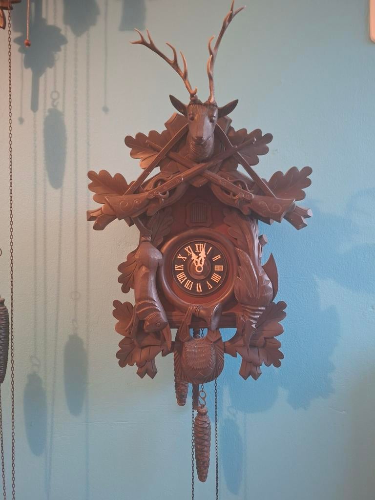 Traditionele Jagdstück Koekoeksklok met Hertenkop, Ophalen of Verzenden