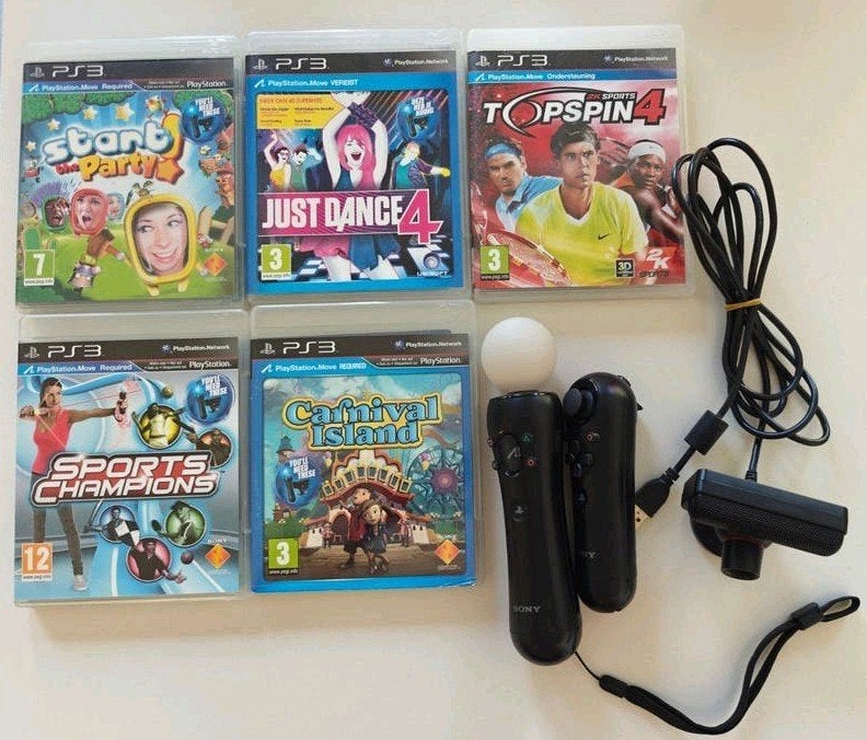 PS3 Move set met 5 spellen: Sports, Just Dance, Top Spin, Gebruikt, Eén computer, Ophalen of Verzenden, Sport