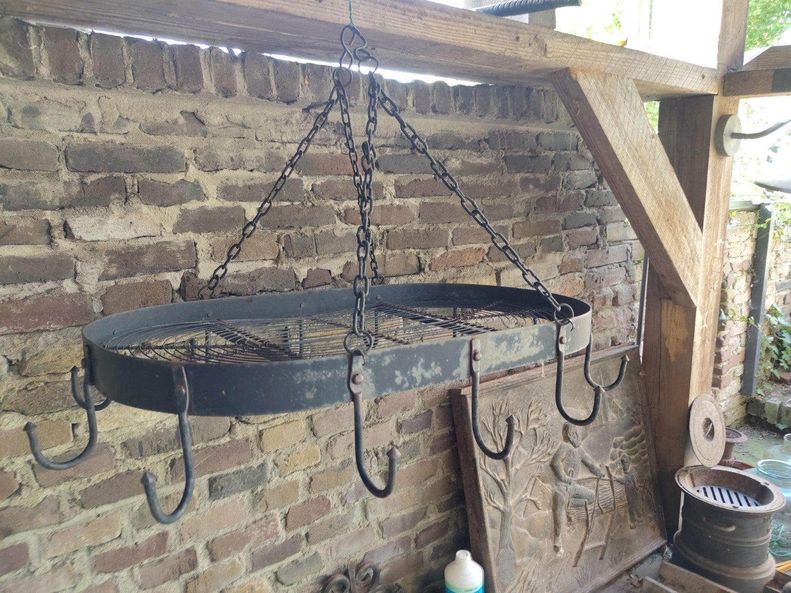 Wildhaak/Antieke smeedijzeren pannenrek met haken, Ophalen