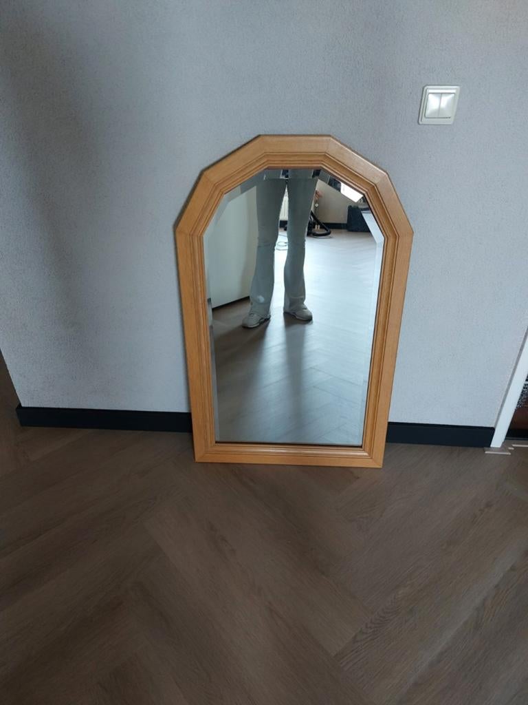 Blank eiken spiegel 60x97 cm, Huis en Inrichting, Woonaccessoires | Spiegels, Ophalen, Gebruikt, Minder dan 100 cm, Overige vormen