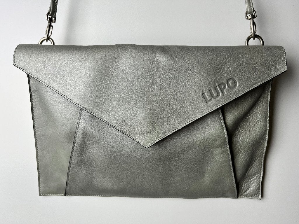 Enveloptas | Clutch | Schoudertas | Lupo | Leer Zilvergrijs, Ophalen, Zo goed als nieuw, Grijs, Schoudertasje